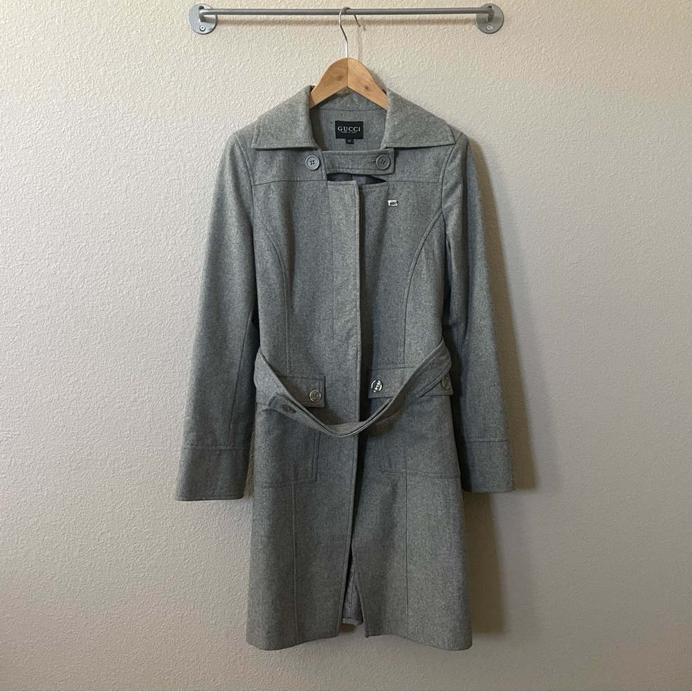 Authentic Gucci Vintage Gray Long Belted Coat SZ:38